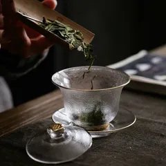 盖碗 耐熱ガラス お茶 湯呑 200ml 中華 功夫 茶碗 セット 中国茶器 グラス 蓋付き 受け皿 伝統 中華 茶器
