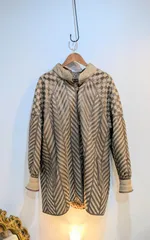 【フランス直輸入】美しい　レザー　コート　ブラウン　Lサイズ程度　柄　ファー　レア