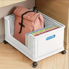 デスク下用モバイルオーガナイザーカート - 積み重ね可能、車輪付きの本、バッグ、ファイル用収納ソリューション - ホワイト、ピンク、ブル
