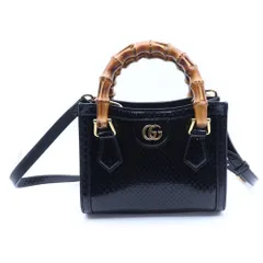 GUCCI (グッチ) ダイアナ バンブー 2wayバッグ ハンドバッグ ショルダーバッグ ブラック レザー ゴールド金具 655661