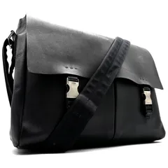 美品 PRADA プラダ ショルダーバッグ メッセンジャーバッグ ビジネス 本革 レザー フラップ ロゴクリップ 大容量 多収納 A4収納可能 ブラック 黒