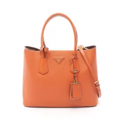 プラダ PRADA トートバッグ オレンジ サフィアーノレザー トライアングルロゴ 2wayトート レディース Used B