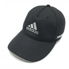 【美品】アディダス キャップ 黒 地模様 ロゴシルバー フリー(57-59㎝)   ゴルフウェア adidas