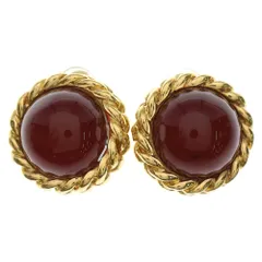 CHANEL (シャネル) ヴィンテージ グリポア チェーンデザインカラーストーンGPイヤリング ゴールド/レッド