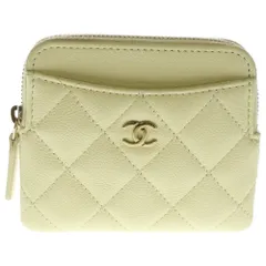CHANEL (シャネル) マトラッセ フラグメントケース カードケース 小物入れ 財布 パステルイエロー キャビアスキン AP2061 ゴールド金具