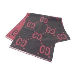 グッチ GUCCI GGジャガードスカーフ 558007_3G636_1272 マフラー ウール シルク グレー ピンク レディース ユニセックス【中古】【Aランク】