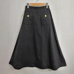PINK HOUSE ピンクハウス フレア スカート ミディ丈 ひざ下 コットン 金ボタン 90s VINTAGE 古着 レトロ  バックジップ ブラック系 A695のサムネイル