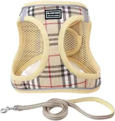 ideamall 犬 ハーネス 小型犬 猫 胴輪 犬用ハーネス 猫用 服 メッシュ素材 お散歩 着脱簡単 (ベージュ,  XXS)