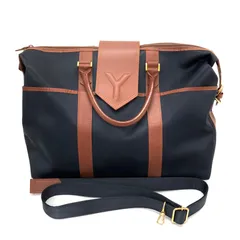 ◆Yves Saint Laurent◆イヴサンローラン YSL ボストンバッグ ナイロン ネイビー 紺 ブラウン 茶