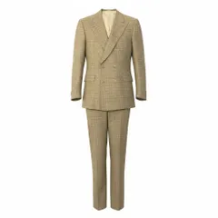 76a28 Vintage Brioni ブリオーニ FLAMINIO スーツセットアップ テーラードジャケット スラックス チェック柄 50サイズ ベージュ ウール100％ メンズ 男性用u02tのサムネイル