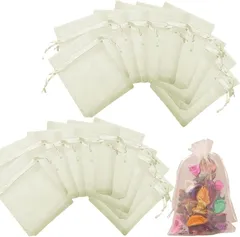 3world ラッピング 巾着 オーガンジー 袋 ギフト 包装 SW1805 中 業務用50枚 17x23cm アイボリー (中(業務用)50枚 17x23cm アイボリー,  17x23cm)