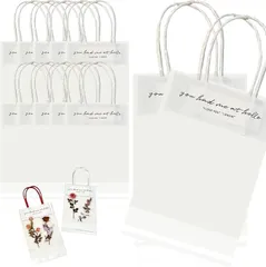 3world ラッピング袋 透明 手提げバッグ シール封式 デコレーションシール付 小分け 包装 プチギフト プレゼント 梱包 資材 SW1988 12枚ホワイト ((12枚)ホワイト,  約12x16cm)