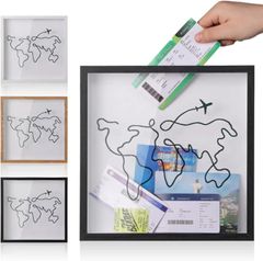 IMPACT 온라인 티켓 홀더 수납 박스 벽걸이 추억 상자 프레임 여행 여행 (블랙, 약 21.5x21.5x6.4cm)