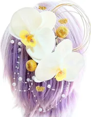 3world 髪飾り 和装 成人式 卒業式 結婚式 水引き 金箔 パール セット SW2516胡蝶蘭 7点セット (胡蝶蘭（7点セット）)