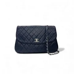 シャネル CHANEL バッグ ショルダーバッグ ラムスキン ネイビー シルバー ココマーク マトラッセ ターンロック シングルフラップ ダブルチェーン