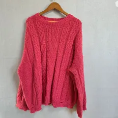 レディース ピンク ケーブル ロング ニット セーター F