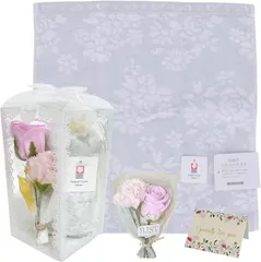 3world 今治タオル 枯れないお花 ソープフラワー ミニブーケ ギフトセット プレゼント ケース入り 母の日 誕生日 記念日 プチギフト SW2436ケース入り グレー (ケース入り グレー,  Medium)