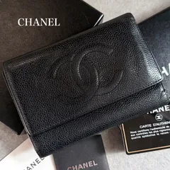 CHANEL シャネル キャビアスキン ココマーク 三つ折り財布 レザー デカココ ブラック 黒