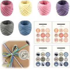 3world ラフィア ペーパーリボン ラッピング 紙リボン 紙紐 1巻 20m ギフト包装 6個 MSW2531 (くすみ(シール付))