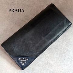【美品】PRADA 　長財布　バイカラー　三角ロゴ　サフィアーノレザー　ネイビー 美品】PRADA 長財布 バイカラー 三角ロゴ サフィアーノレザー ネイビー