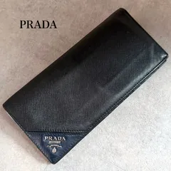 PRADA プラダ サフィアーノレザー 二つ折り長財布 ブラック ネイビー メタルロゴ 2MV836 a8