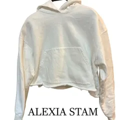 アリシアスタン　 ALEXIA STAM 　ダメージ加工 　クロップド　 フーディー 　ホワイト