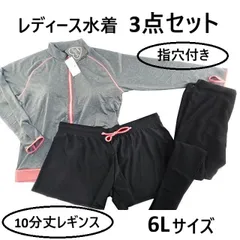 レディース水着 3点セット 長袖 10分丈レギンス フレアパンツ フィットネス 大きいサイズ 6L 杢チャコール