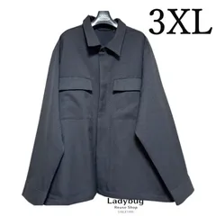 GU メンズ　ダブルポケットシャツ　長袖シャツ　シャツジャケット　ブラック　黒　グレー　３XL