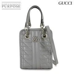 新品同様 グッチ GUCCI GGマーモント キルティング ミニ 2way ハンド ショルダー バッグ レザー グレー 696123 GG Marmont Bag 90307108
