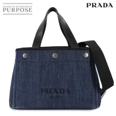 美品 プラダ PRADA 2way ハンド ショルダー バッグ デニム レザー ブルー ブラック 1BG311 シルバー 金具 Hand Shoulder Bag 90307151