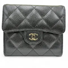 CHANEL 展示品級 シャネル マトラッセ クラシック スモール フラップ ウォレット 三つ折り財布 AP0231 キャビアスキン 新型シリアルシール ブラック レザー ゴールド金具 コンパクトウォレット 極美品 SAランク 中古 鑑定済【1/28価格改定】