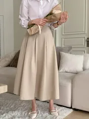 春新商品 コットン ロングフレアスカート プリーツ ウエスト後ろゴム ロング丈スカート