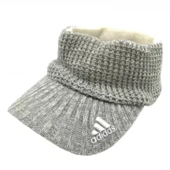 【美品】アディダス ニットサンバイザー 杢グレー×白 立体ロゴ フリー(56cm～58cm)   ゴルフウェア adidas