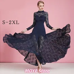 高品質 社交ダンス ドレス 社交ダンス衣装 長袖 初心者 練習着 レース ハイネック 広がる裾 発表会用 ワンピース パーティー スタンダード レッスン着 発表会 競技着 演出用 開場ドレス ワルツ専用ドレス ロング丈 オールシーズン ネイビーlf0128