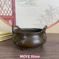 銅器 香炉 双龍耳蓮華香炉 三足鼎 仏堂挿香香炉 双龍炉 装飾品 工芸品