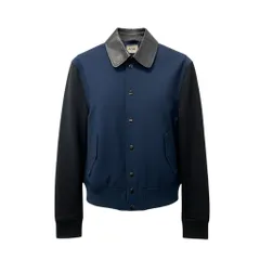 62a28 Acne アクネ オールド ブルゾンジャケット 襟レザー アウター 48サイズ ネイビー ポリエステル100％ 牛革 メンズu02tのサムネイル