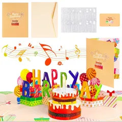 【在庫処分】光り 音楽とライト付き おしゃれ 3Dポップアップカード 折りたたまれたハッピーバースデーカード メッセージカード 封筒付き 立体 グリーティングカード 祝福カード メロディ付き 誕生日ケーキ 寄せ書き バースデーカード 手作りの贈り物 結婚祝い