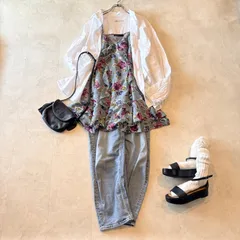 6-128 vintage キャミソールブラウス　花柄　水色　バラ　プリント　フリル　ティアード　チュニック　as know as