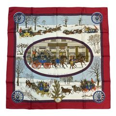 HERMES エルメス スカーフ カレ 90 シルク 冬の郵便馬車 雪景色 - メルカリ