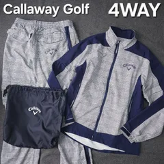 【Callaway Golf】キャロウェイ ゴルフ 4WAY グレンチェック柄 長袖 レインウェア セットアップ 保存袋付き 半袖 ハーフパンツ M