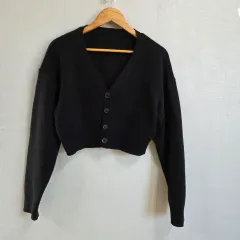 レディース ブラック クロップド ニット カーディガン F