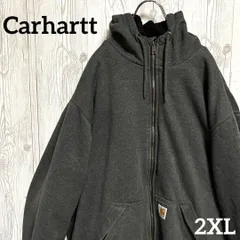 Carhartt カーハート ジップアップ パーカー フーディ スウェット メンズ2XL グレー 大きめ ビッグシルエット USA古着 ストリート ワークウェア　25-9-110