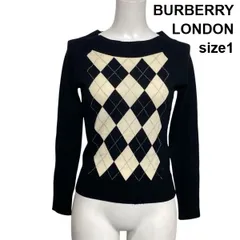 ◇ バーバリーロンドン BURBERRY ニットセーター 長袖 アーガイル柄 クルーネック 刺繍 黒 毛混 1 XS～S 5～7号 レディース S6A412