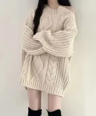 オフショルダー アイボリー ケーブル編み ニット ワンピース