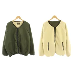 カスタネ Kastane リバーシブル ボアジャケット ノーカラージャケット F カーキ アイボリー ジップアップ ナイロン /HN ■GY61