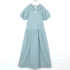 ピンクハウス★ミニフリルとパフスリーブが可愛い♪ ウエスト切り替えワンピース くすみ青系 z17394