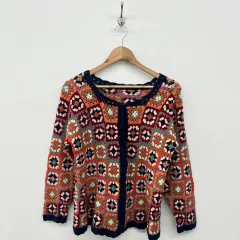 ヴィンテージ モチーフ 編み カーディガン レディース Mサイズ