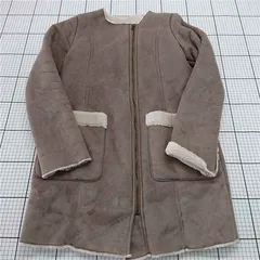 ◇ ⊇ ファビア FABIA フェイクムートン ノーカラーコート ベージュ系 S レディース E  【1512100010555】