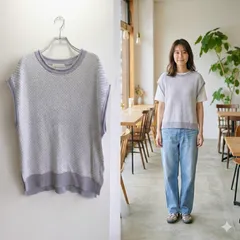 美品✨ シューラルー SHOO LA RUE サマー ニット ベスト 透かし編み メッシュ 編み込み レイヤード 重ね着 大きめ ゆったり 体型カバー ノースリーブ 大人 カジュアル きれいめ ホワイト 白 紫 パープル グレージュ くすみカラー