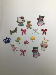 刺繍ワッペン   15枚セット ハローキティ テディベア リボン キノコ